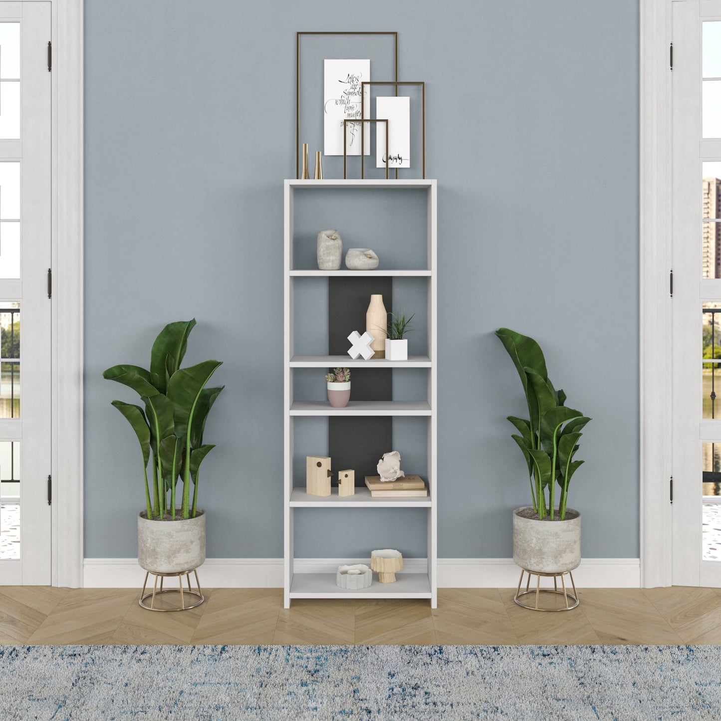 Ada Home Decor Diosp Multiple Tier Open Shelf Modern Bookcase, Anthracite/White