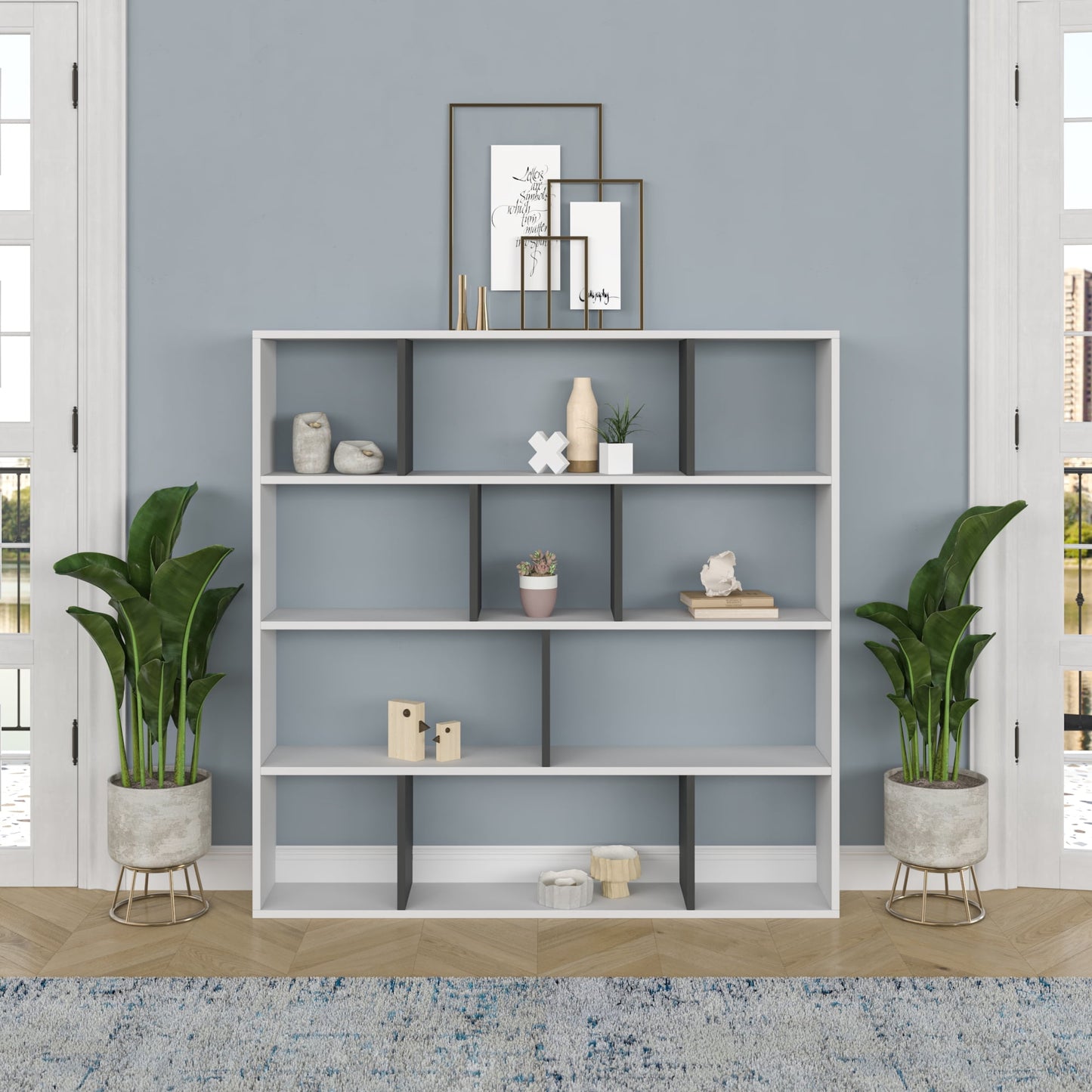 Ada Home Decor Hobdi 4 Tier Open Shelf Cube Modern Bookcase, Wenge/White