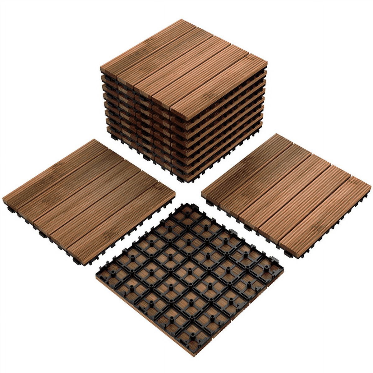 Alden Design 11pcs Indoor & Outdoor Wood Flooring Tiles for Patio Garden, 12" x 12"