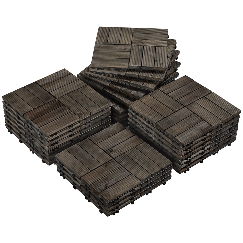 Alden Design 12†x 12†Interlocking Wood Flooring Tiles for Deck, Pack of 27, Black