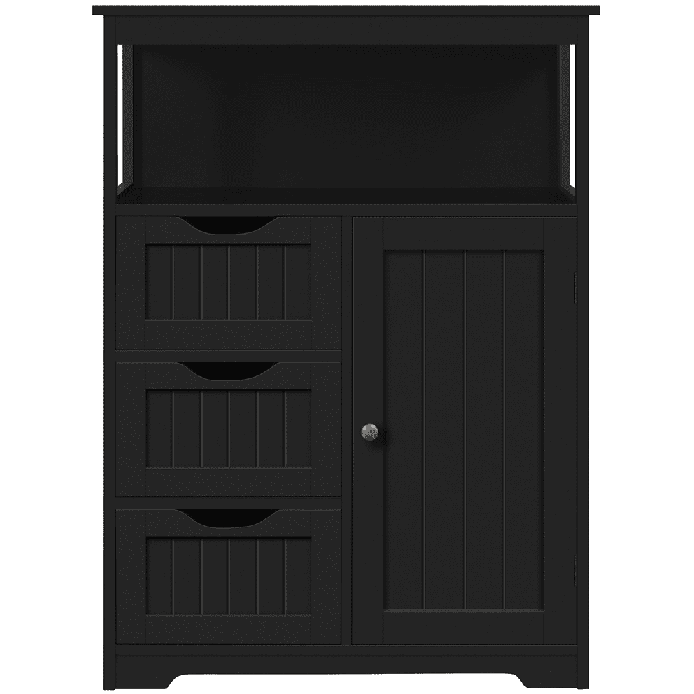 Alden Design 35.5" Height Bathroom Floor Cabinet with 1 Door and 3 Drawers, Black