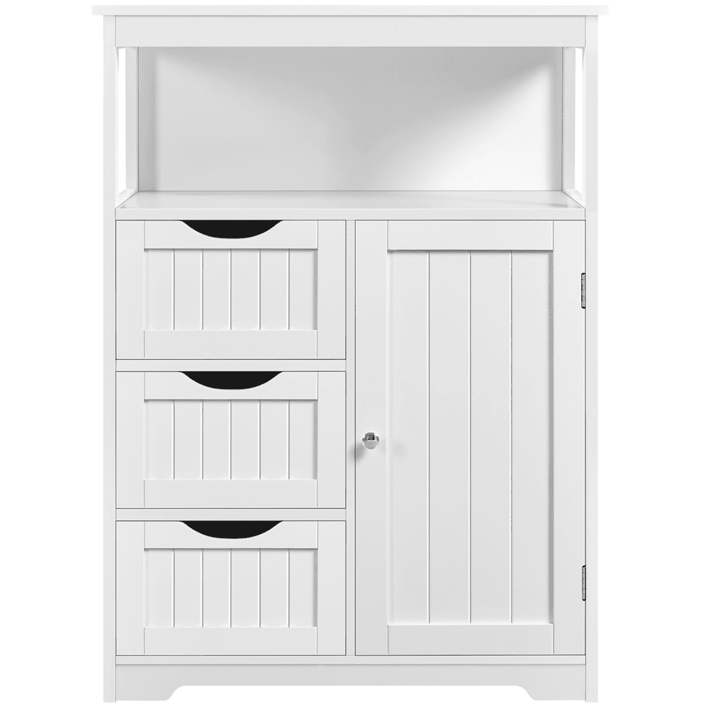 Alden Design 35.5" Height Bathroom Floor Cabinet with 1 Door and 3 Drawers, White