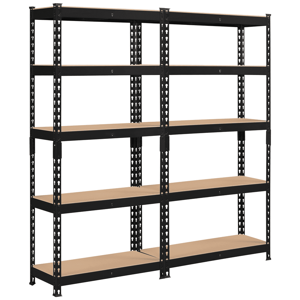 Alden Design 5-Shelf Boltless & Adjustable Steel Storage Shelf Unit, Black, 2 Pack