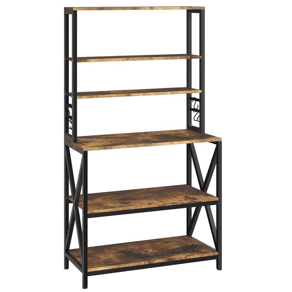 Alden Design 6 Tier Industrial Baker’s Rack with Adjustable Feet, Rustic Brown