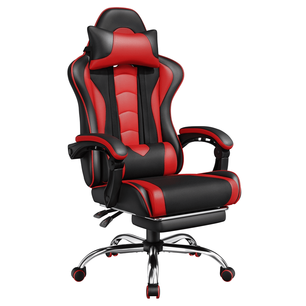 Alden Design Ergonomic Gaming Chair with Slide Out Footrest, Black/Red