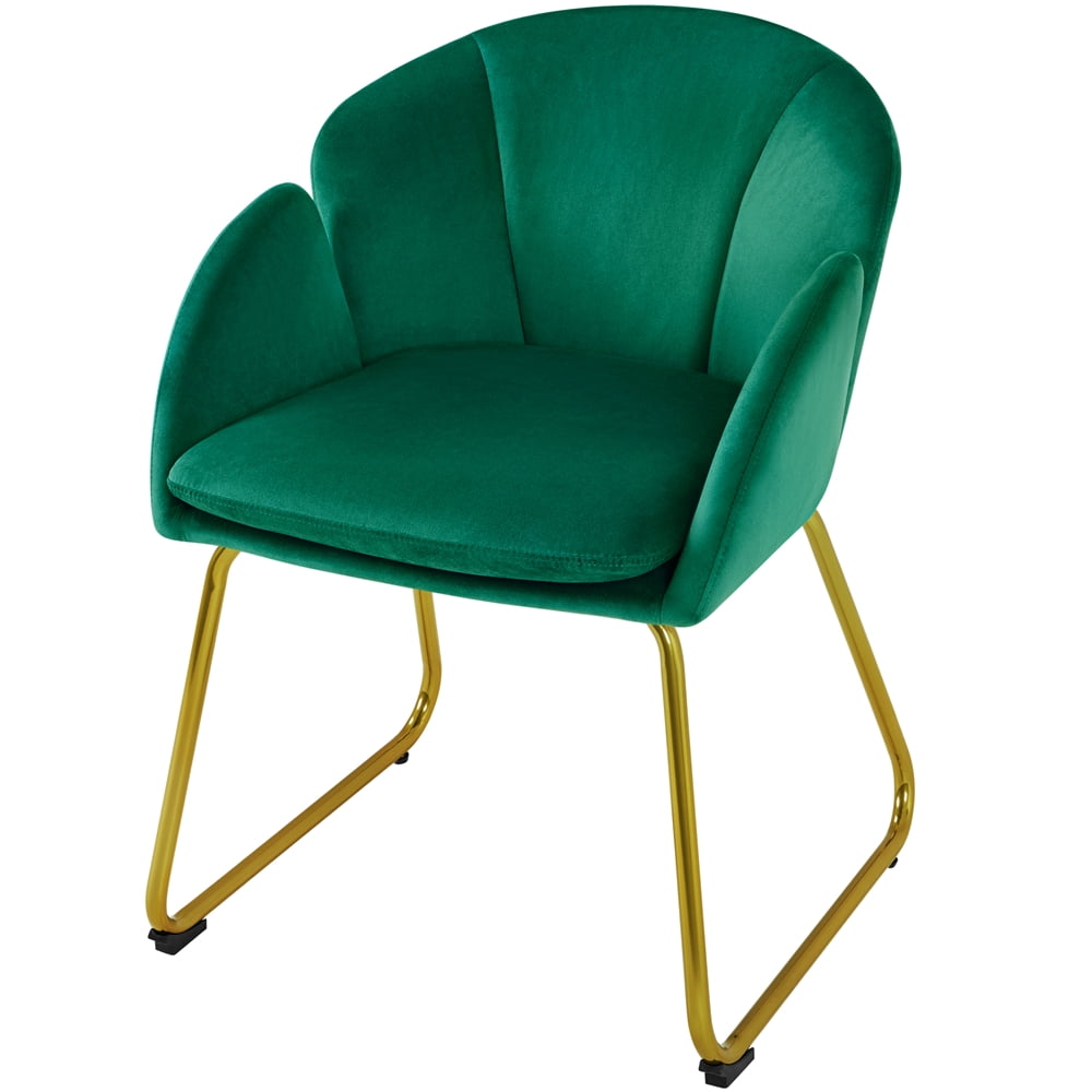 Alden Design Glam Velvet Accent Chair with Golden Metal Legs, Green
