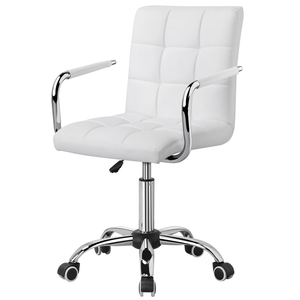 Alden Design Modern Adjustable Faux Leather Swivel Office Chair with Wheels, White