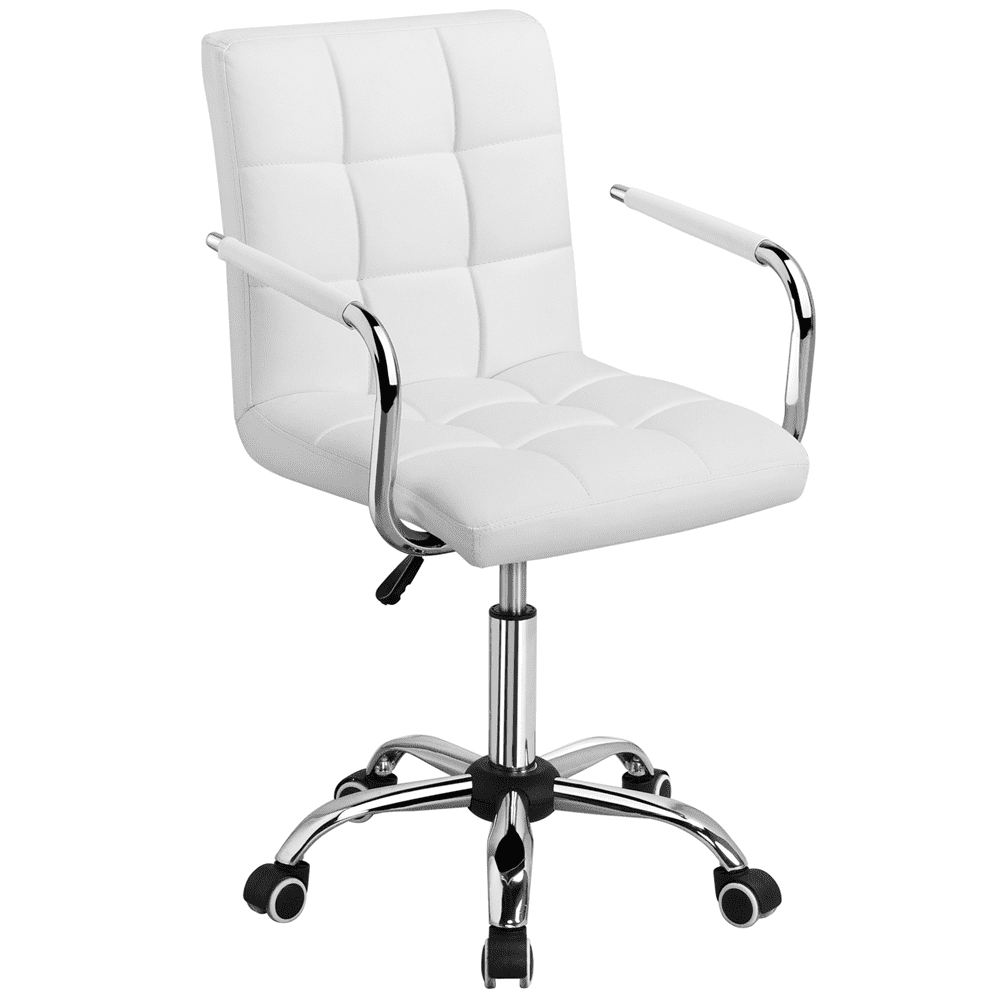 Alden Design Modern Faux Leather Swivel Office Chair with Mid Back for Home Office, White