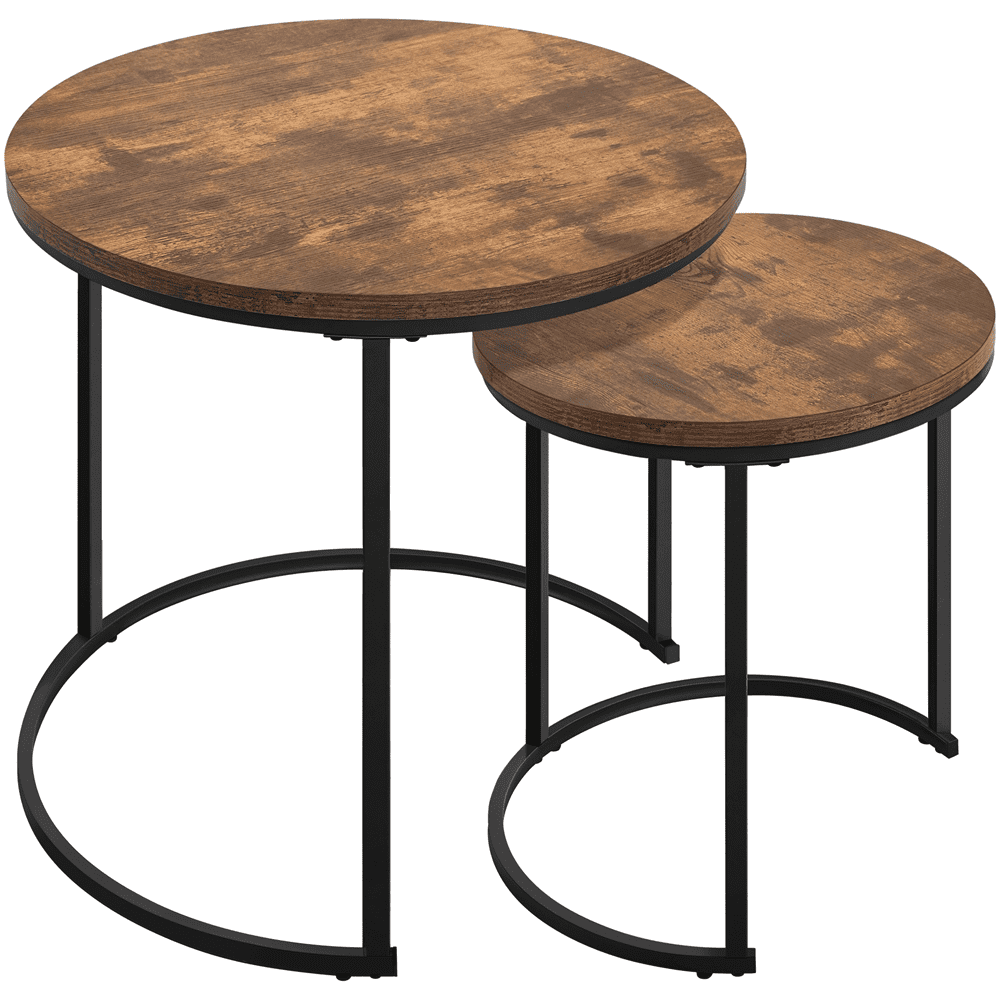 Alden Design Nesting Coffee Table Set with Round Wooden Tabletop for Living Room, Rustic Brown