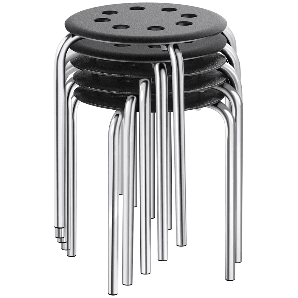 Alden Design Plastic Stackable Round Stools with 8 Holes for Home School, Silver
