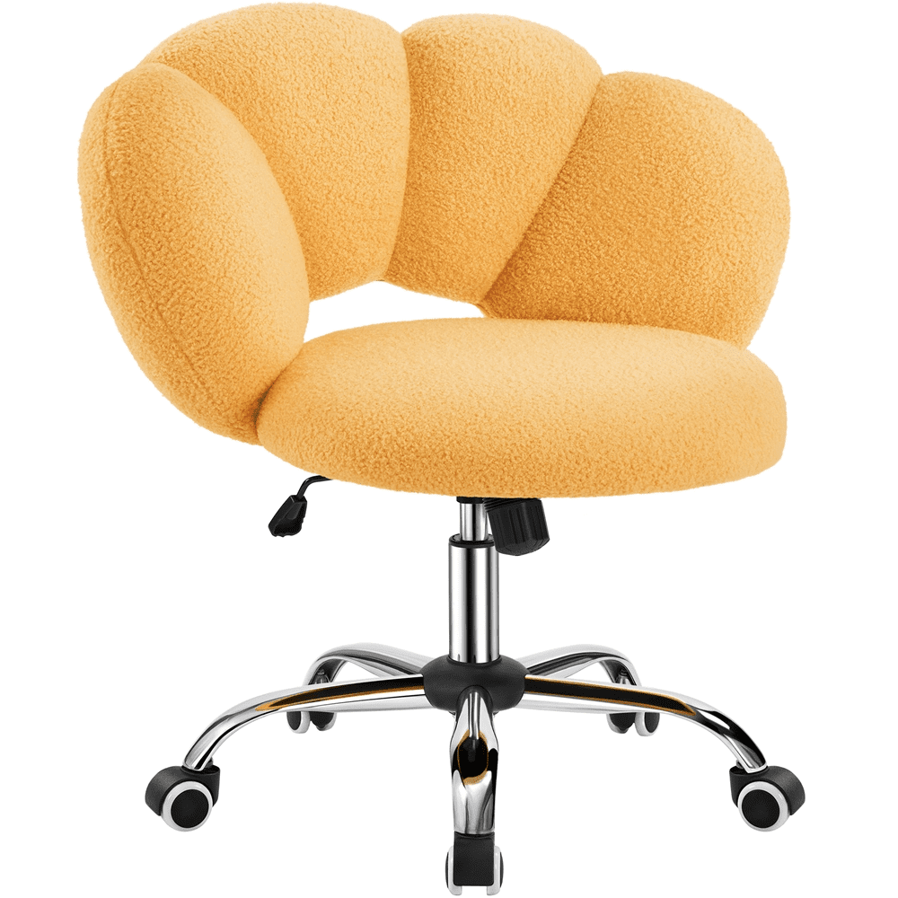 Alden Design Upholstered Desk Chair with Cloud Shaped Backrest, Yellow