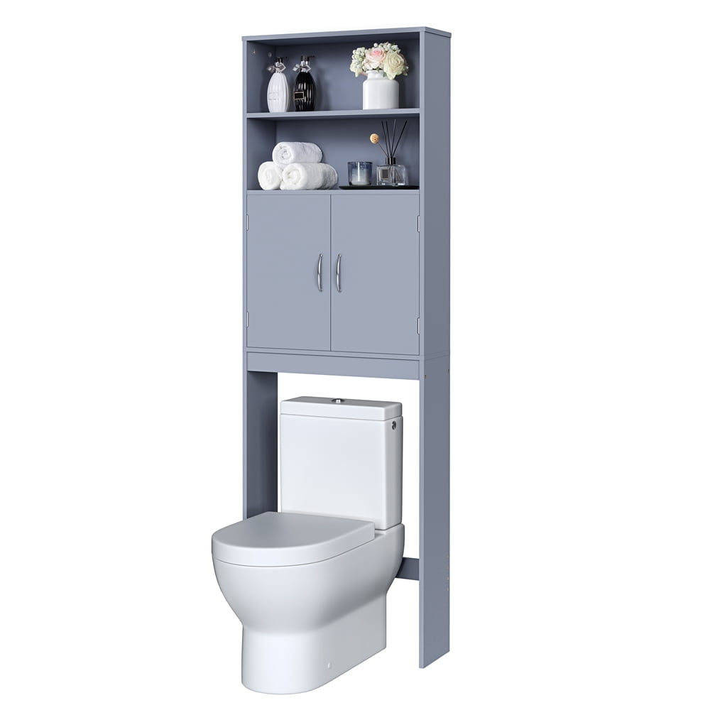 Alden Design Wooden Over Toilet Storage Cabinet with Shelves for Bathroom, Gray