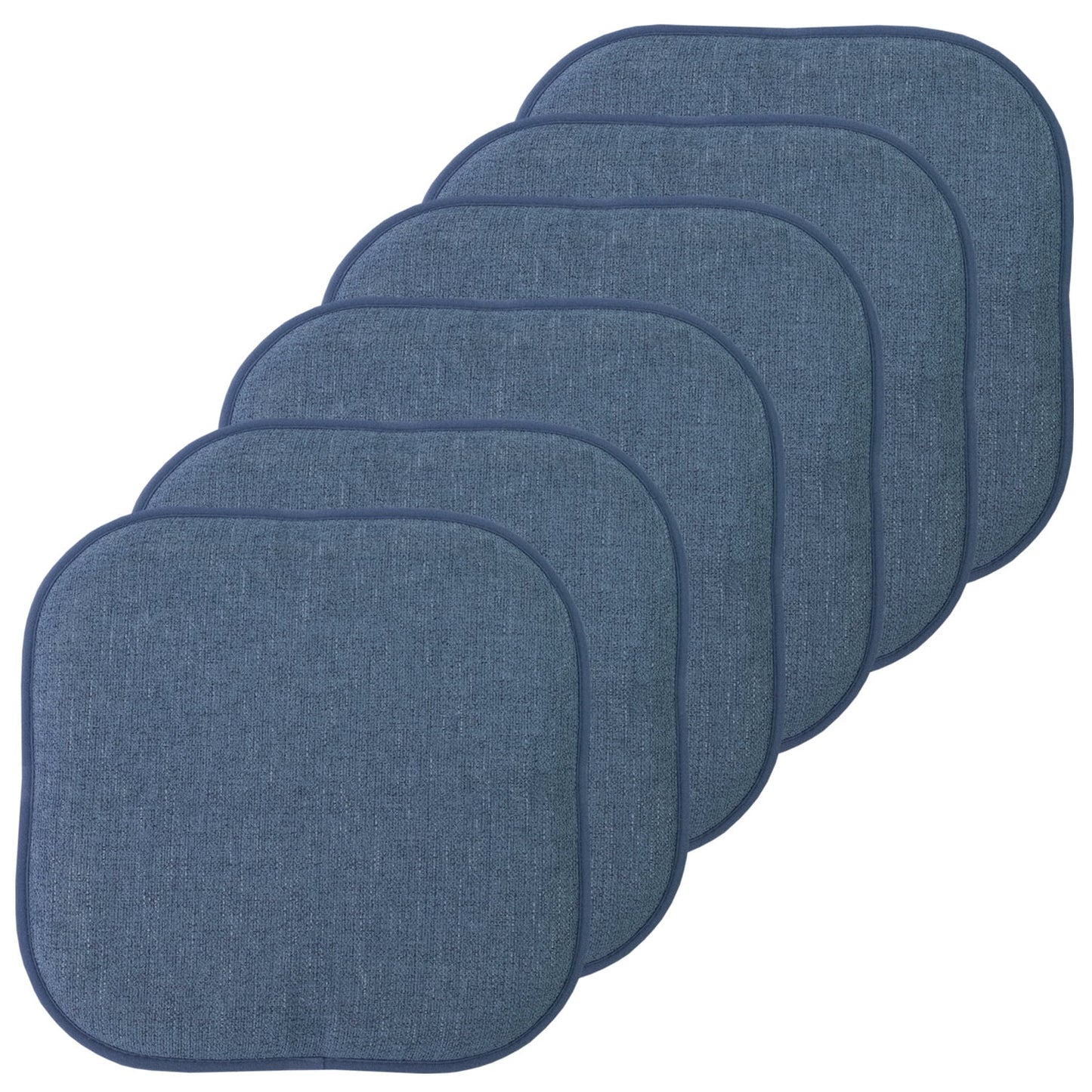 Alexis Memory Foam No Slip Back 16 x 16 Chair Pad Cushion 6 Pack - Denim