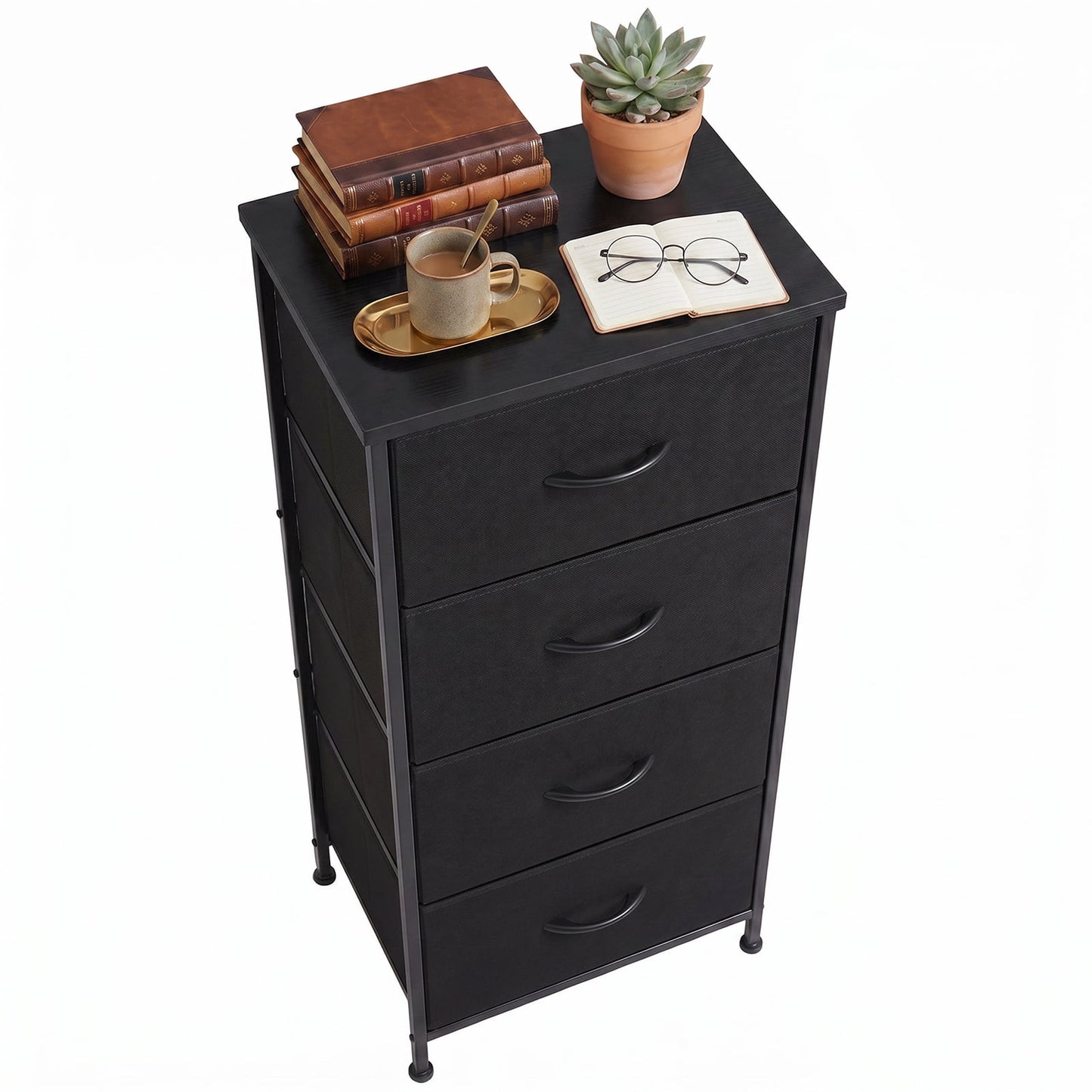 Alvantor 2/4-Drawer Dresser with Metal Frame & Wood Top, Fabric Storage Organizer, Black/Gray/Brown/White