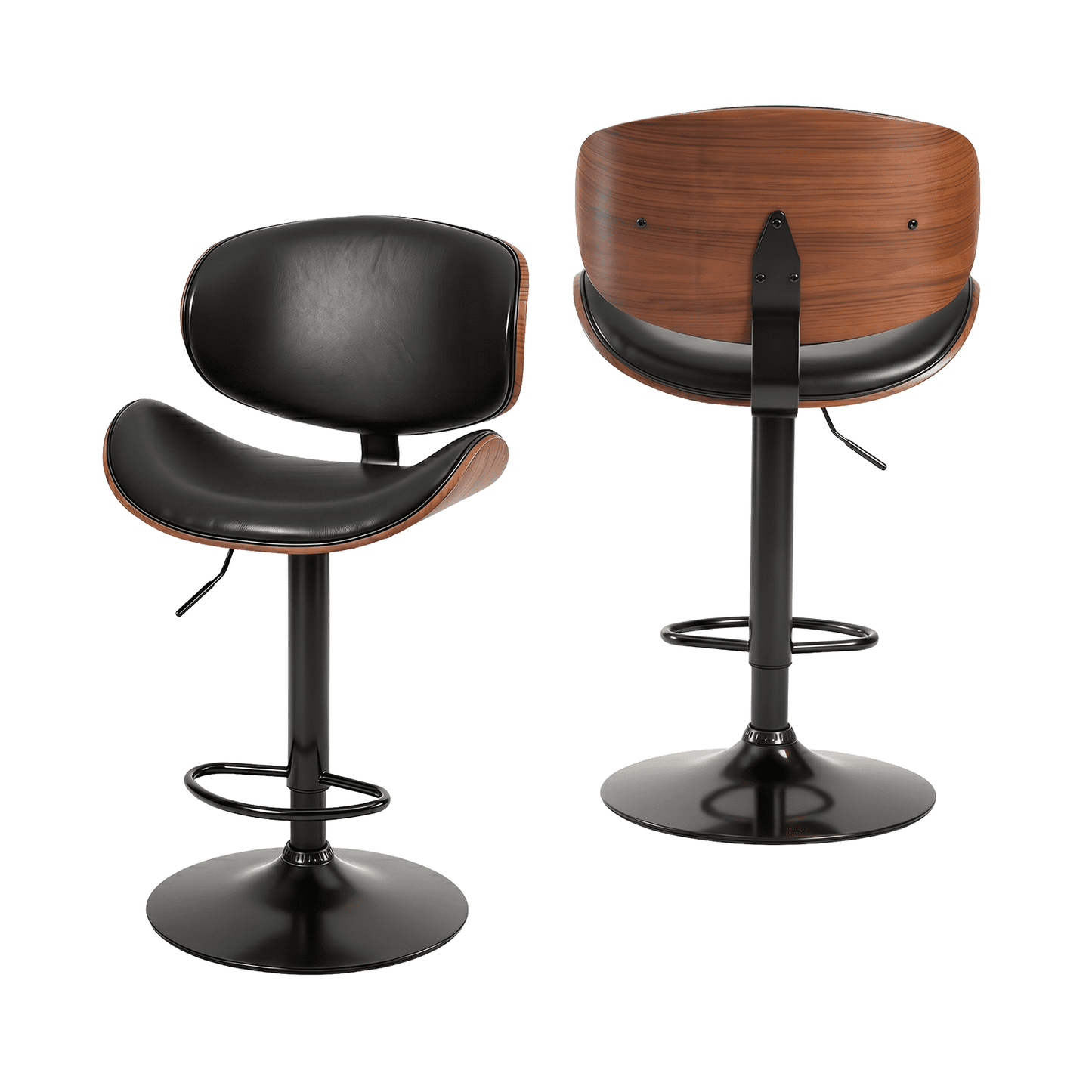 Alvantor 2-Pack Swivel Bar Stools, for Kitchen Counter, Adjustable Bar Height Chairs, Modern PU Leather Upholstered Bar Chair with Back and Footrest, for Bar, Kitchen Island, Dining Room