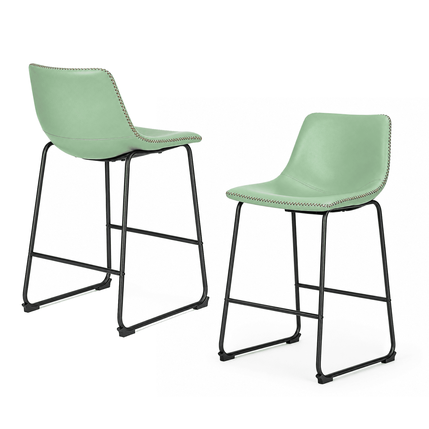 Alvantor 26 Inch Counter Height Bar Stools Set of 2, Armless Industrial Faux Leather Barstools with High Back and Metal Legs, Upholstered Comfortable Bar Chairs with Footrest