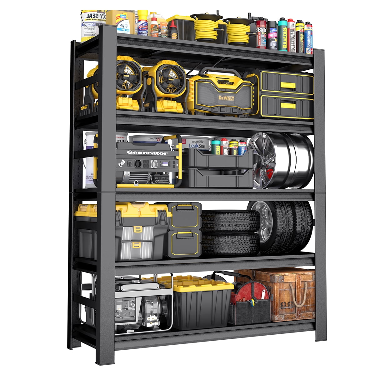 Alvantor 5-Tier Heavy Duty Steel Shelving Unit Storage Rack 2500LBS Capacity Garage Shelves Adjustable Storage Shelf with Rails for Garage Pantry Office 47"W x 24"D x 87"H Black