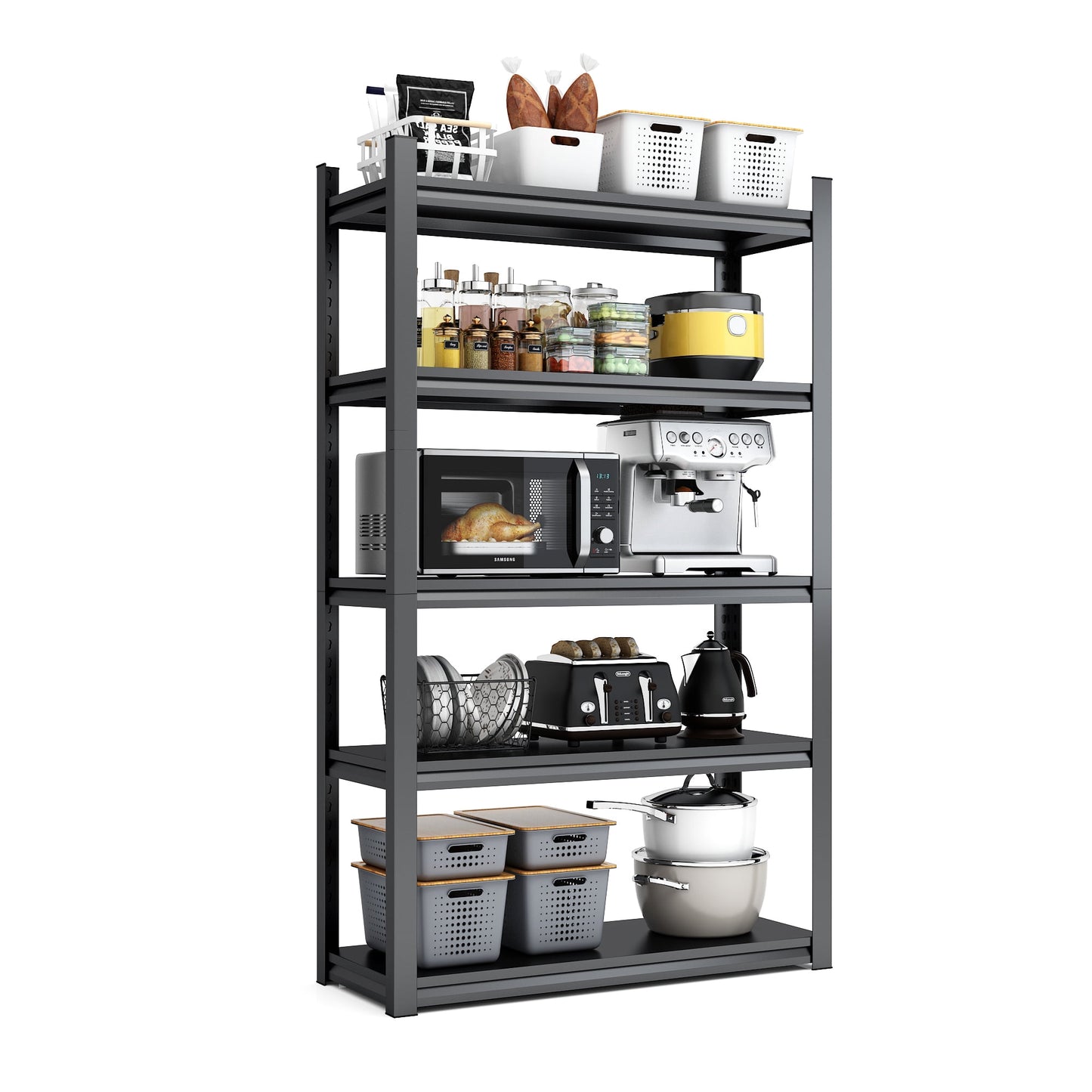 Alvantor 5 Tier Metal Shelving 31.5"W x 16"D x 63"H Heavy Duty Shelves 2000Lbs Adjustable Industrial Shelf for Garage Basement Black