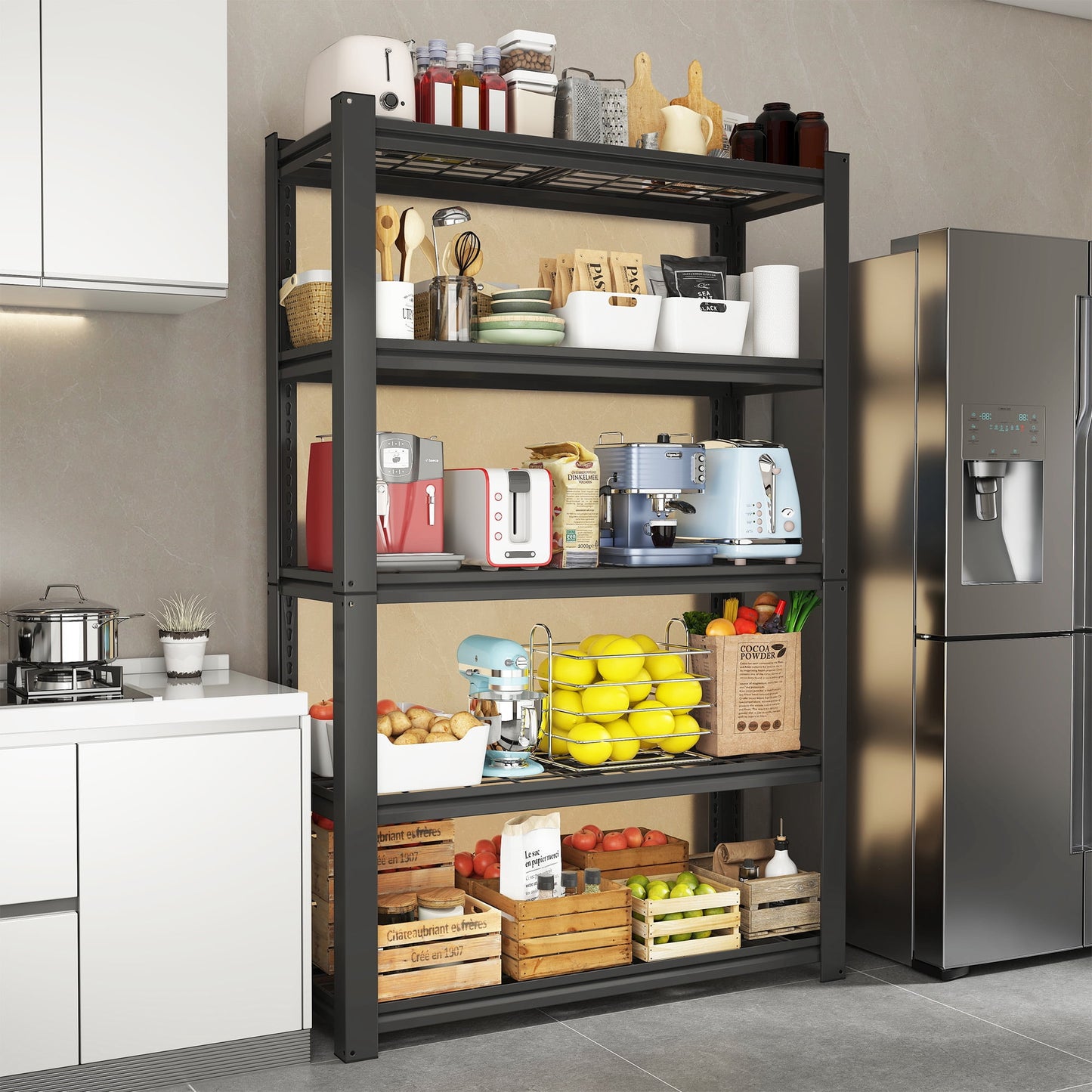 Alvantor 5 Tier Storage Shelves, Metal Storage Shelving with Adjustable Mesh Shelf for Garage Pantry, 35.4"W*15.7"D*72"H Black