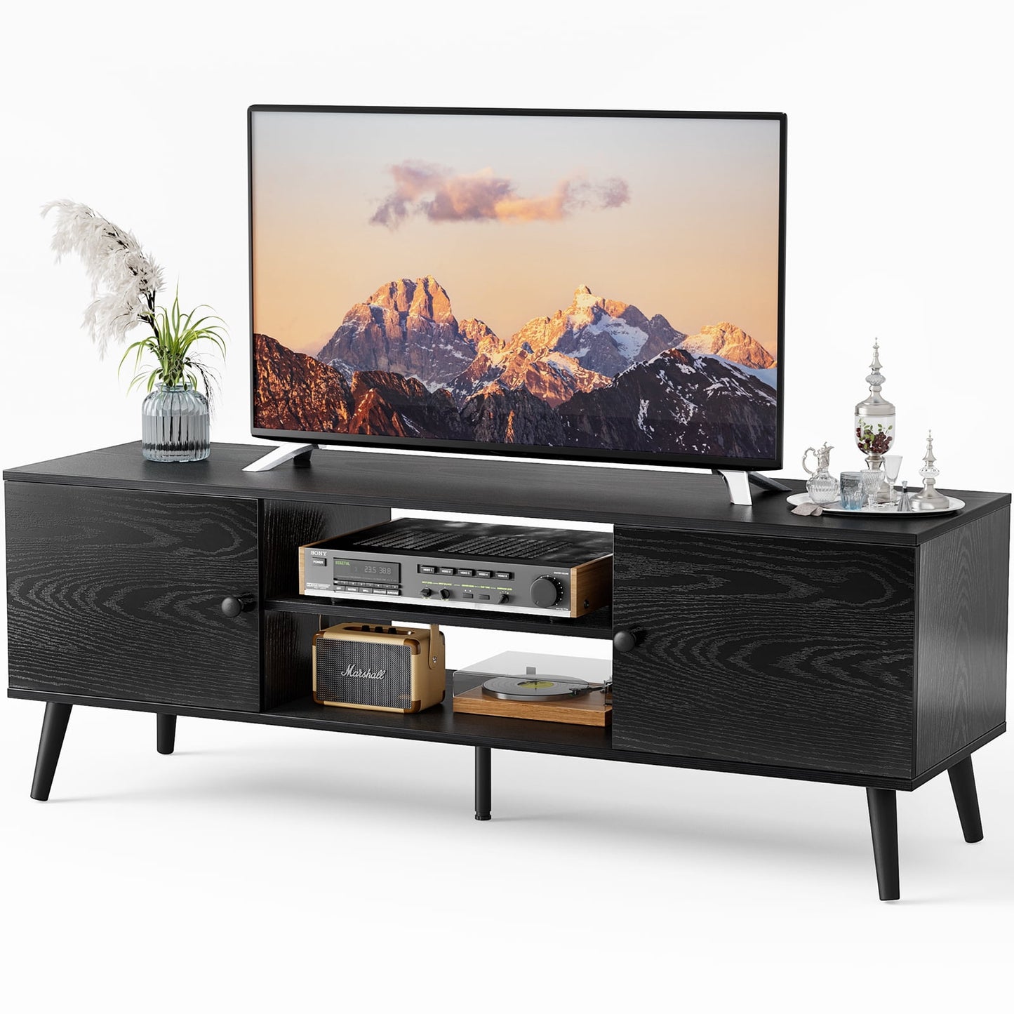 Alvantor 53.5" TV Stand Cabinet for 55-60 Inch TVs, Adjustable Shelves, Sturdy Design, Black/Brown