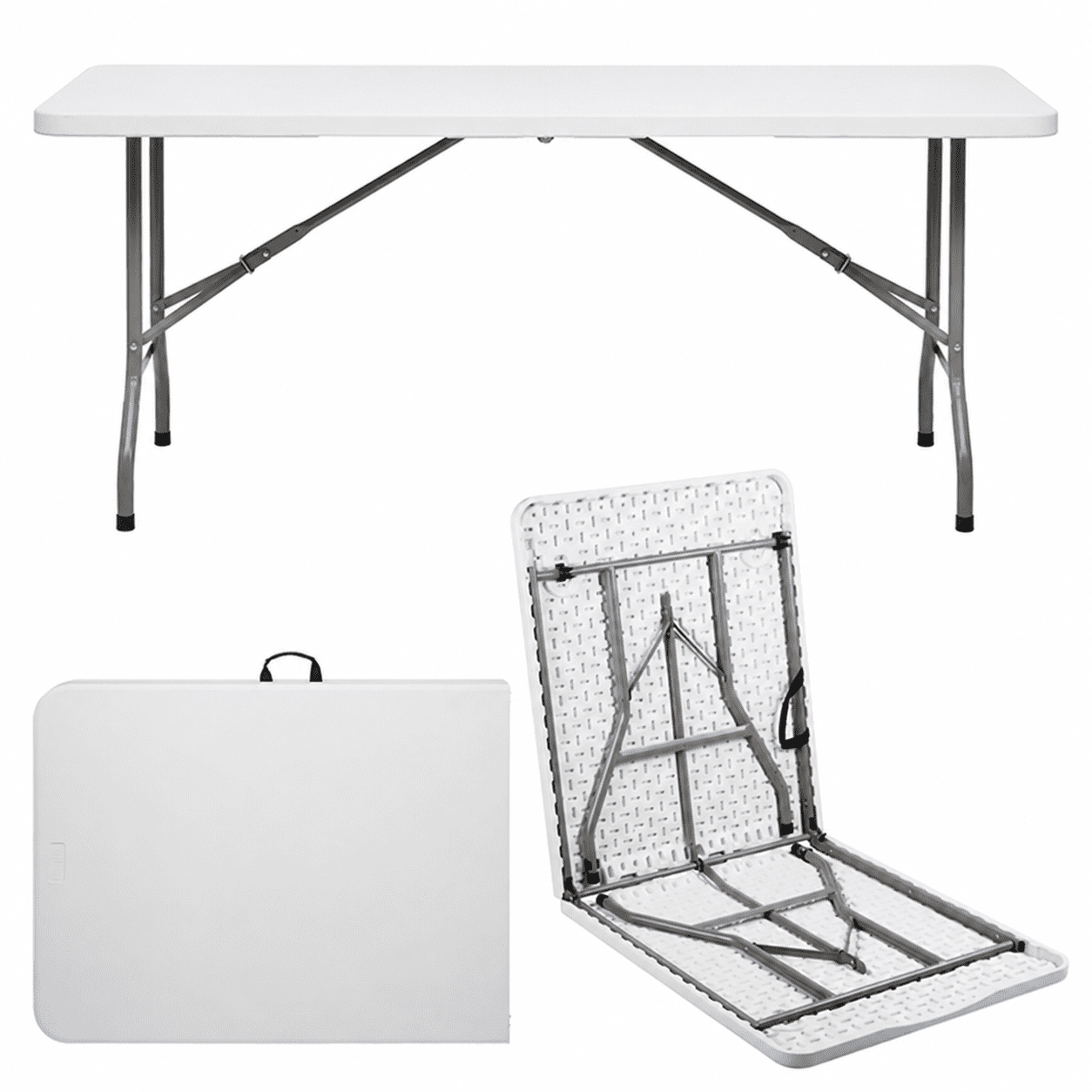Alvantor 6 FT Folding Table Fold in Half Portable White HDPE Outdoor Table for Camping Picnic Party