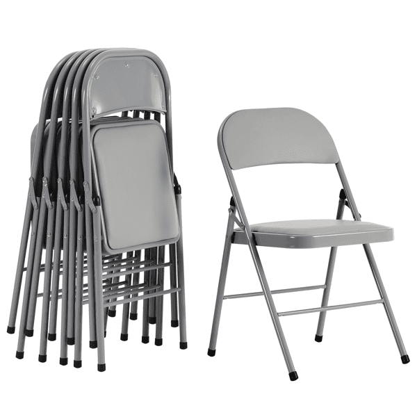 Alvantor 6-Pack Gray Folding Chairs,Padded PVC Seat and Back,Steel Frame,Portable Seating for Home Office Party Event,330 lbs Capacity