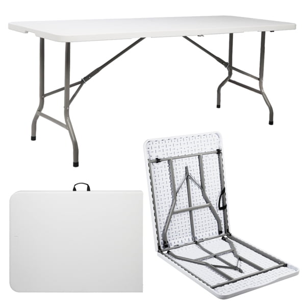 Alvantor 6FT Folding Table, Portable Fold-in-Half HDPE Utility Table with Carry Handle, Indoor Outdoor Picnic Party Banquet Table, White