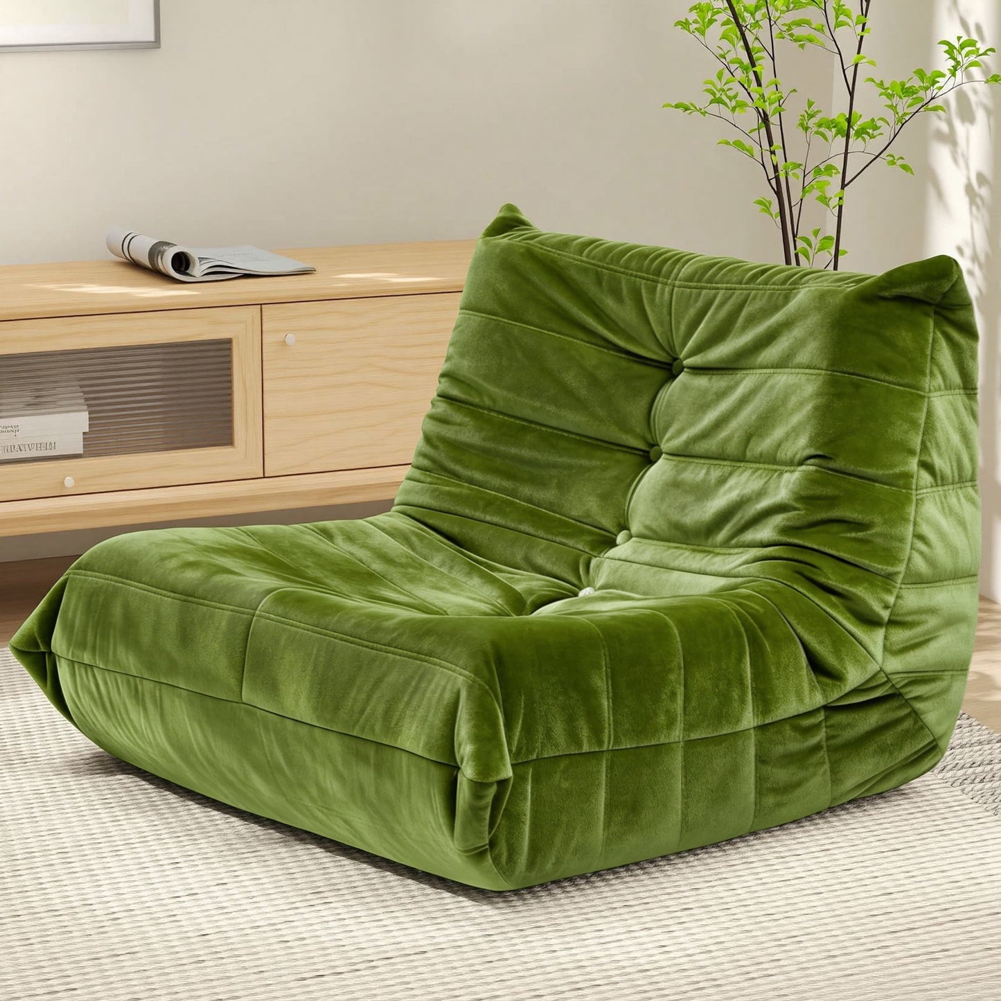 Alvantor Armless Bean Bag Chair, Dutch Velvet Lazy Sofa with Memory Foam, No Assembly Lounge Seat for Living Room Bedroom Dorm