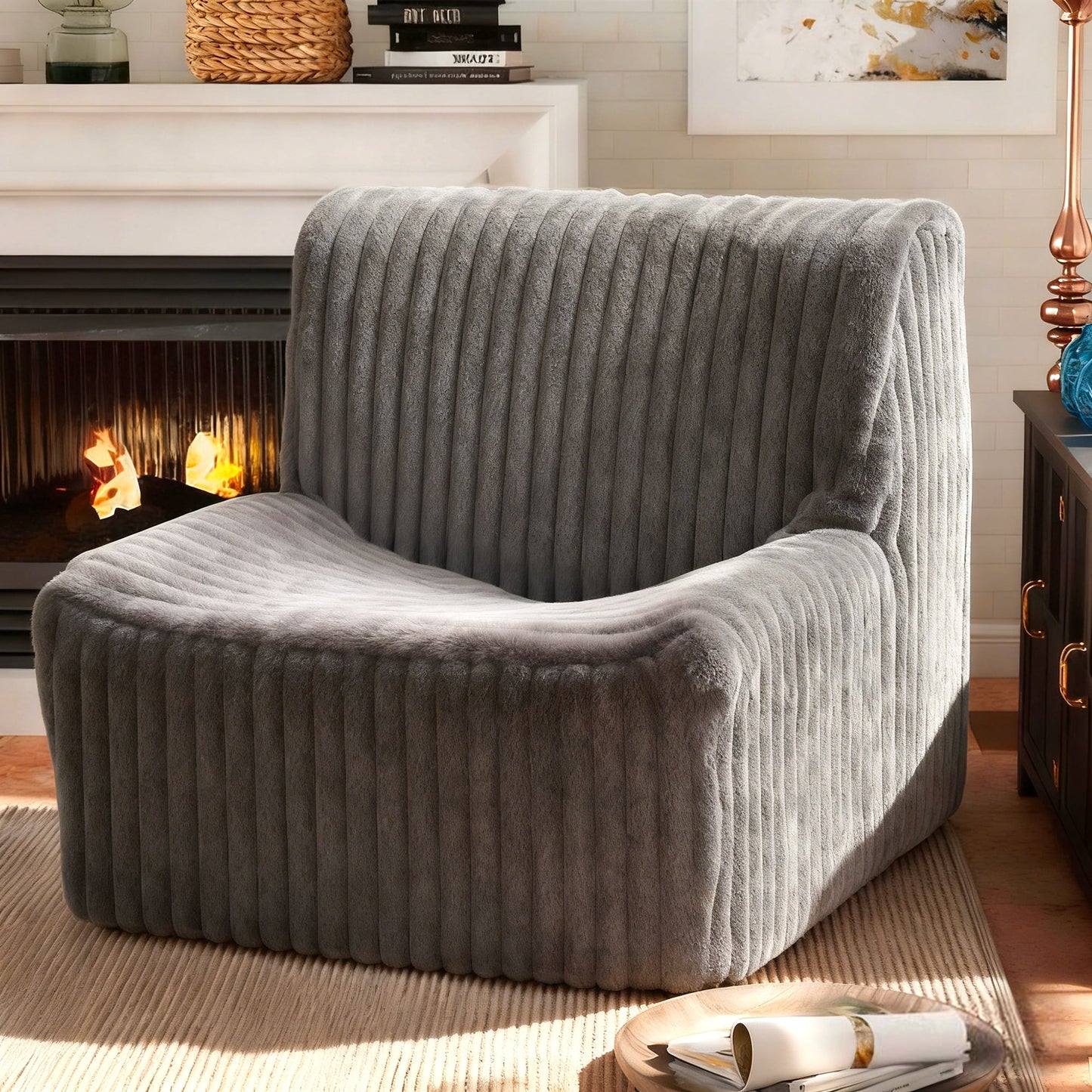 Alvantor Bean Bag Chair for Adults Faux Fur Armless Floor Sofa with Foam Filling No Assembly for Bedroom Dorm Apartment