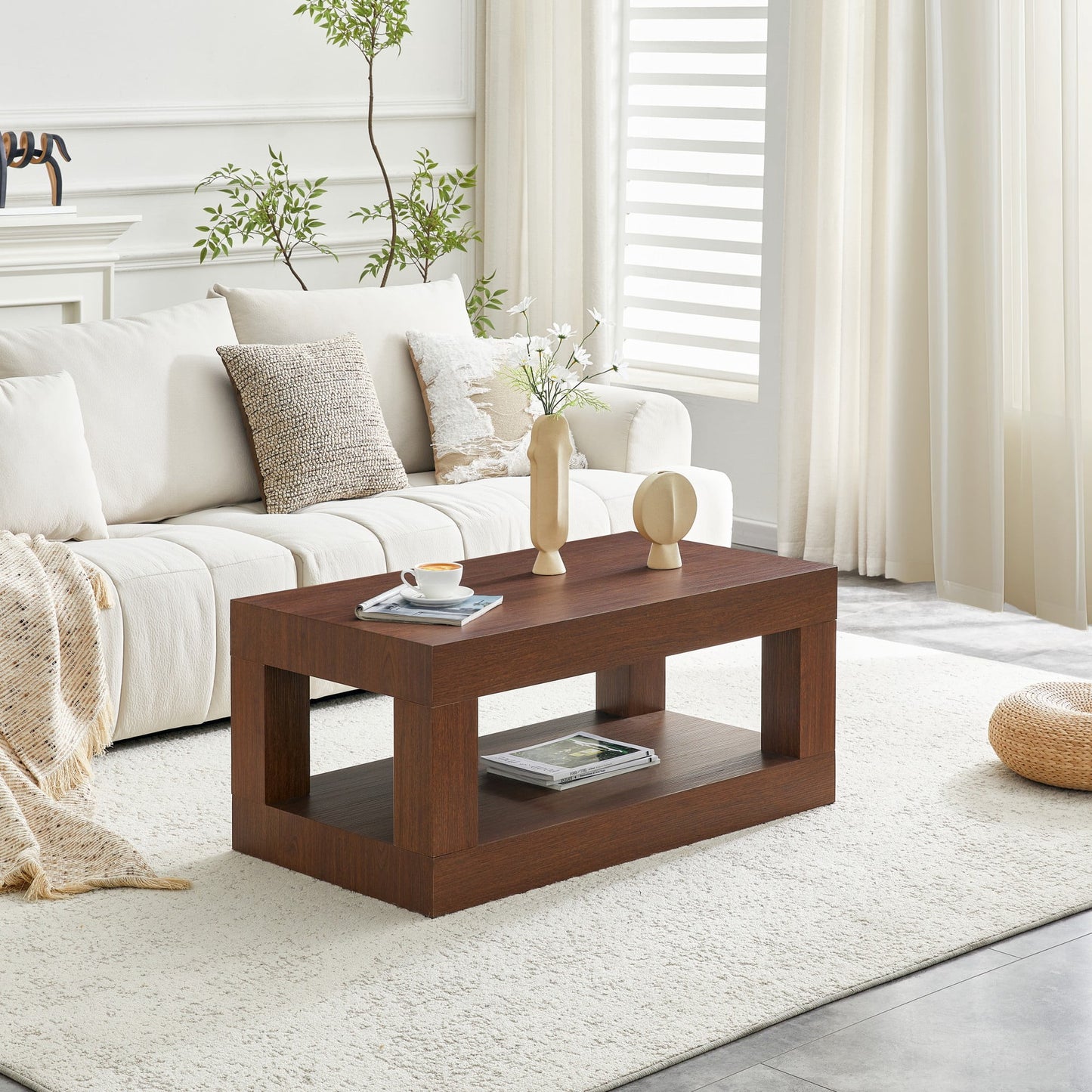 Alvantor 40-Inch Black 2-Tier Coffee Table with Open Shelf