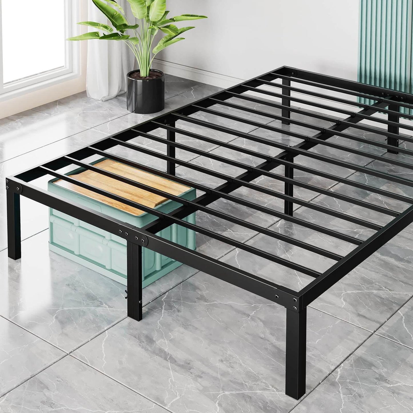 Alvantor Heavy Duty Metal Bed Frame with Storage, Steel Slat Support,Black,Full