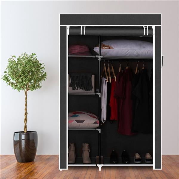 Alvantor Portable Closet Wardrobe with Dustproof Cover and Shelves, 41 x 18 x 64 in Black