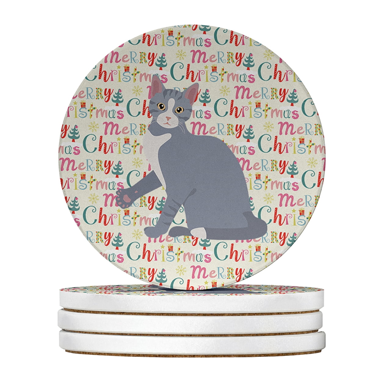 American Polydactyl #2 Cat Christmas Large Sandstone Coasters Pack of 4 4 in x 4 in