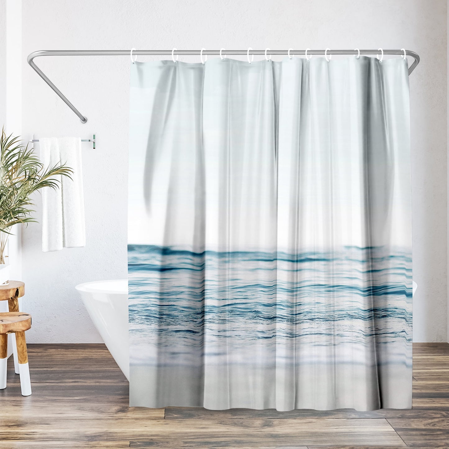 Americanflat 71x74 Blue Wave and Sand Shower Curtain - 100% Polyester Shower Curtain