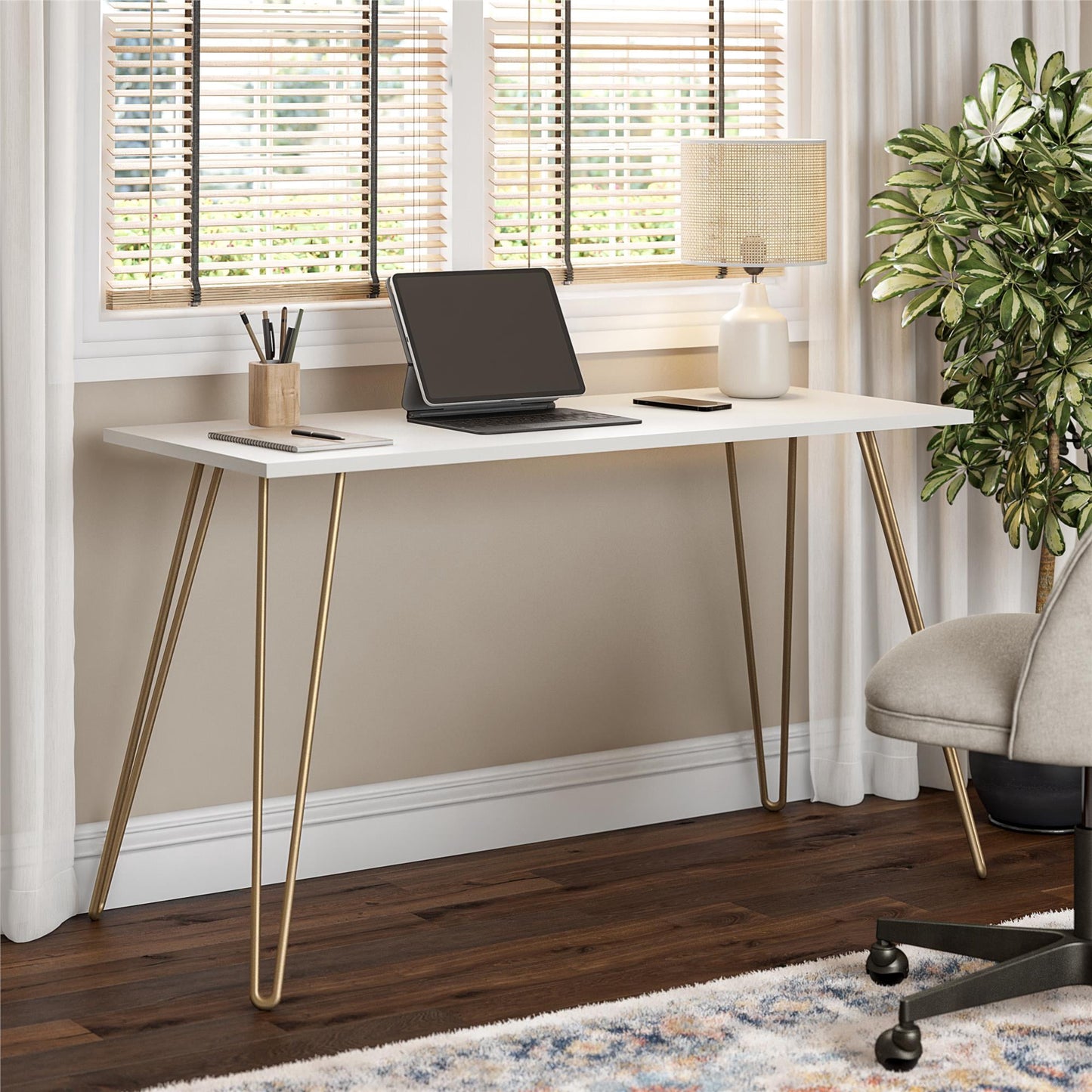 Ameriwood Home Owen Writing Desk, White & Gold