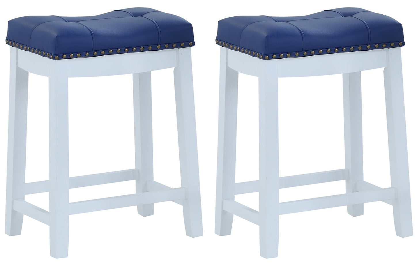 Angel Line Cambridge 24" Padded Saddle Stool-White w/ Blue Cushion, Set of 2