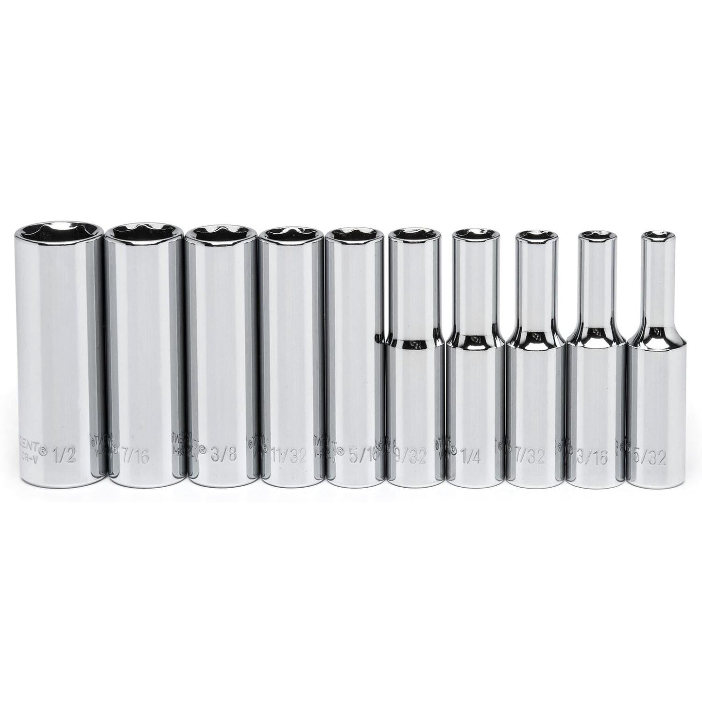 Crescent Assorted Sizes x 1/4 in. drive SAE 6 Point Deep Well Socket Set 10 pc.