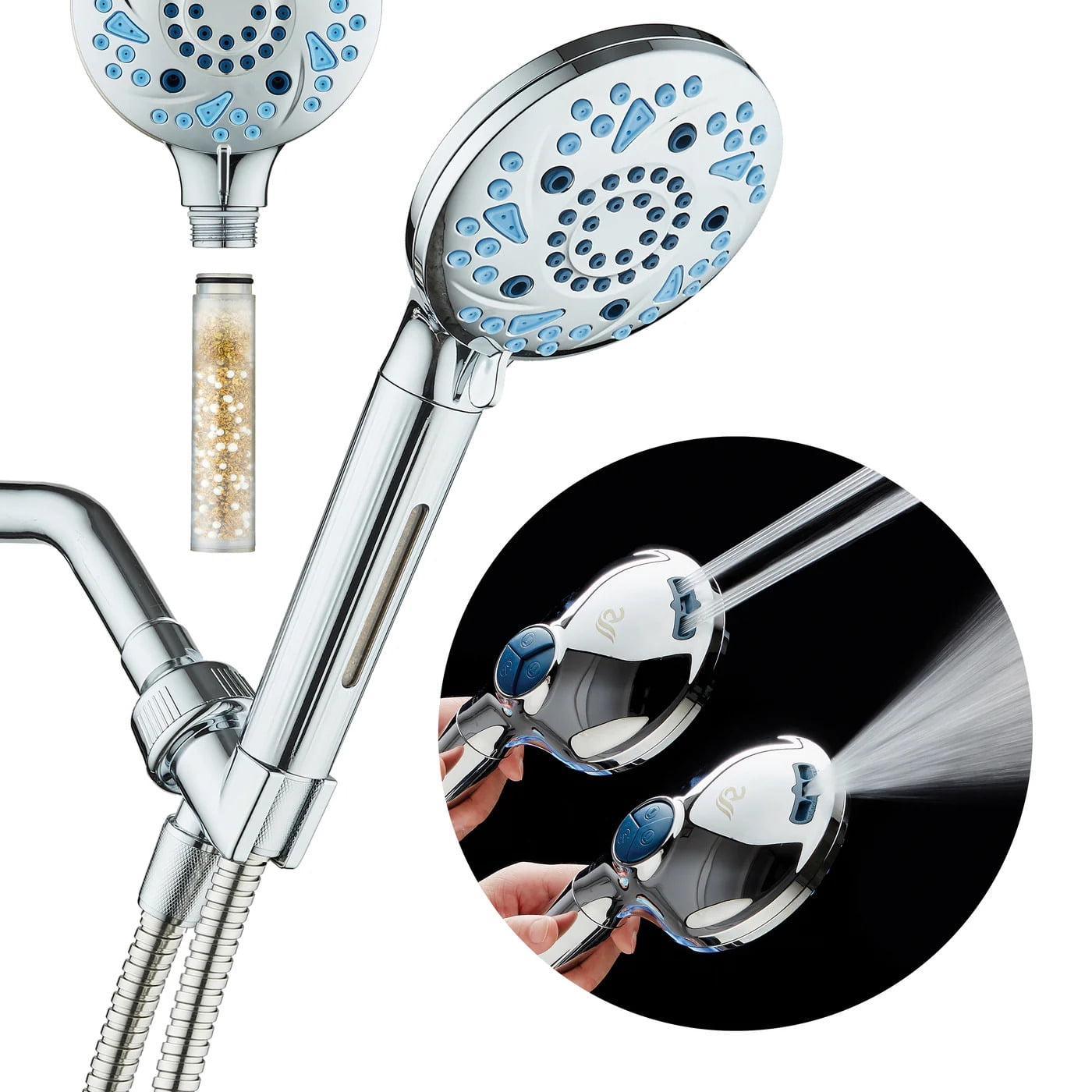 AquaCare 3.0 Cabezal de Ducha de Mano de Lujo de Alta Presión con 10 Configuraciones y Filtro de Ducha Integrado, Lavado Potente de 2 Modos y Boquillas Antimicrobianas