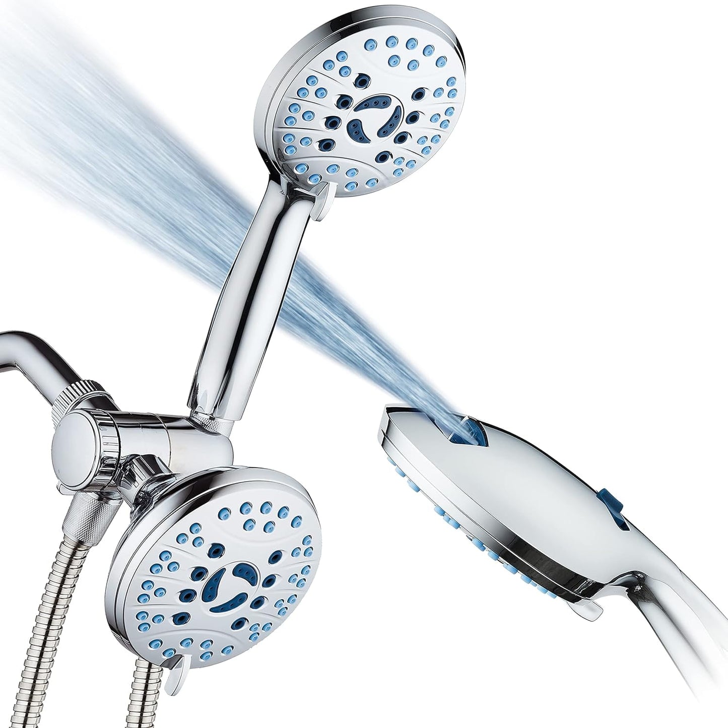 AquaCare High-pressure 50-setting 3-way Luxury 2-in-1 Dual Showerhead Combo with Built-in 2-mode Power Wash, Antimicrobial Nozzles and Bonus Wall Bracket