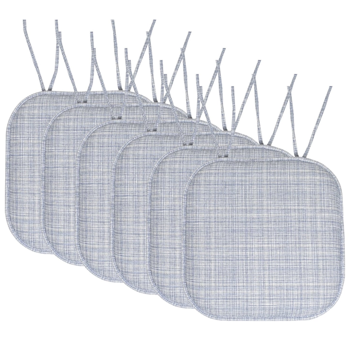 Aria Memory Foam Non-Slip Chair Cushion Pad with Ties 6 Pack - Silver Blue