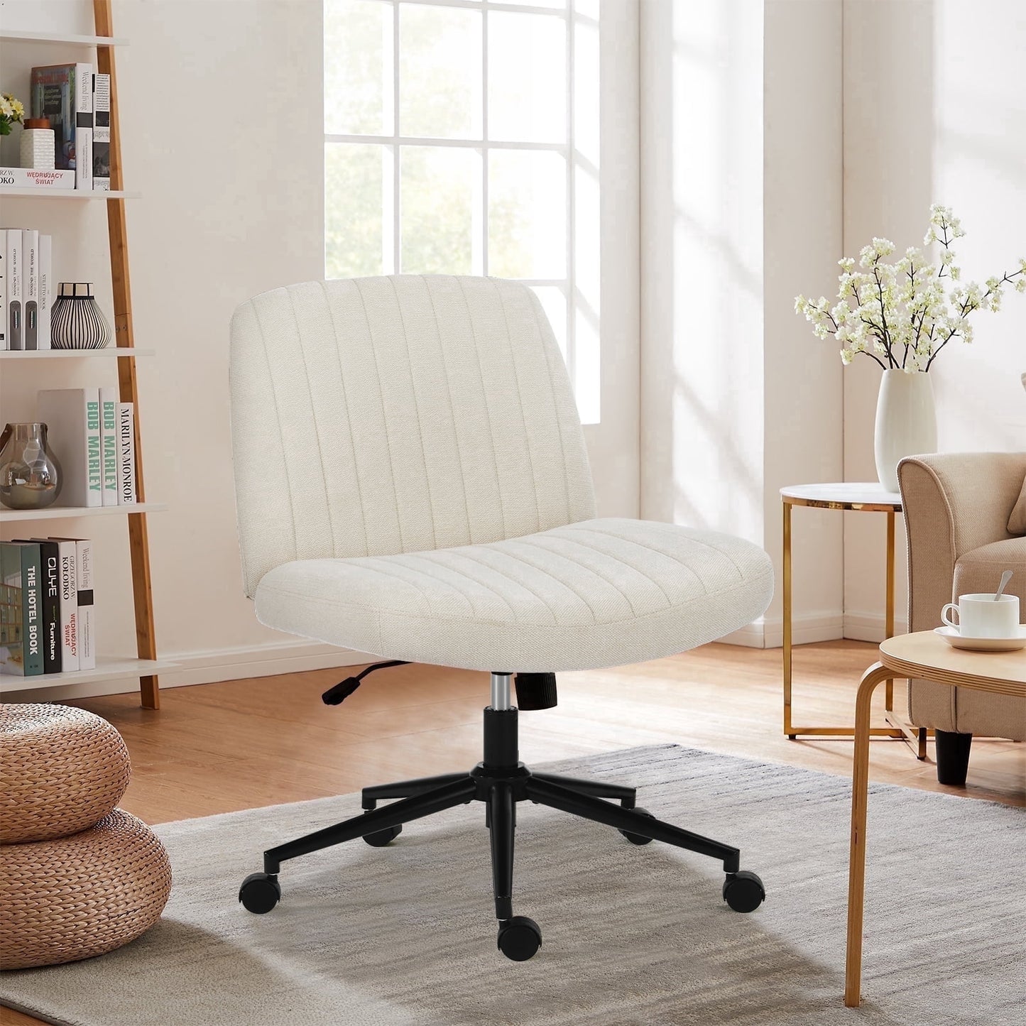Armless Office Chair with Criss-Cross Legs, Desk Chair with Wheels for Home Study Bedroom
