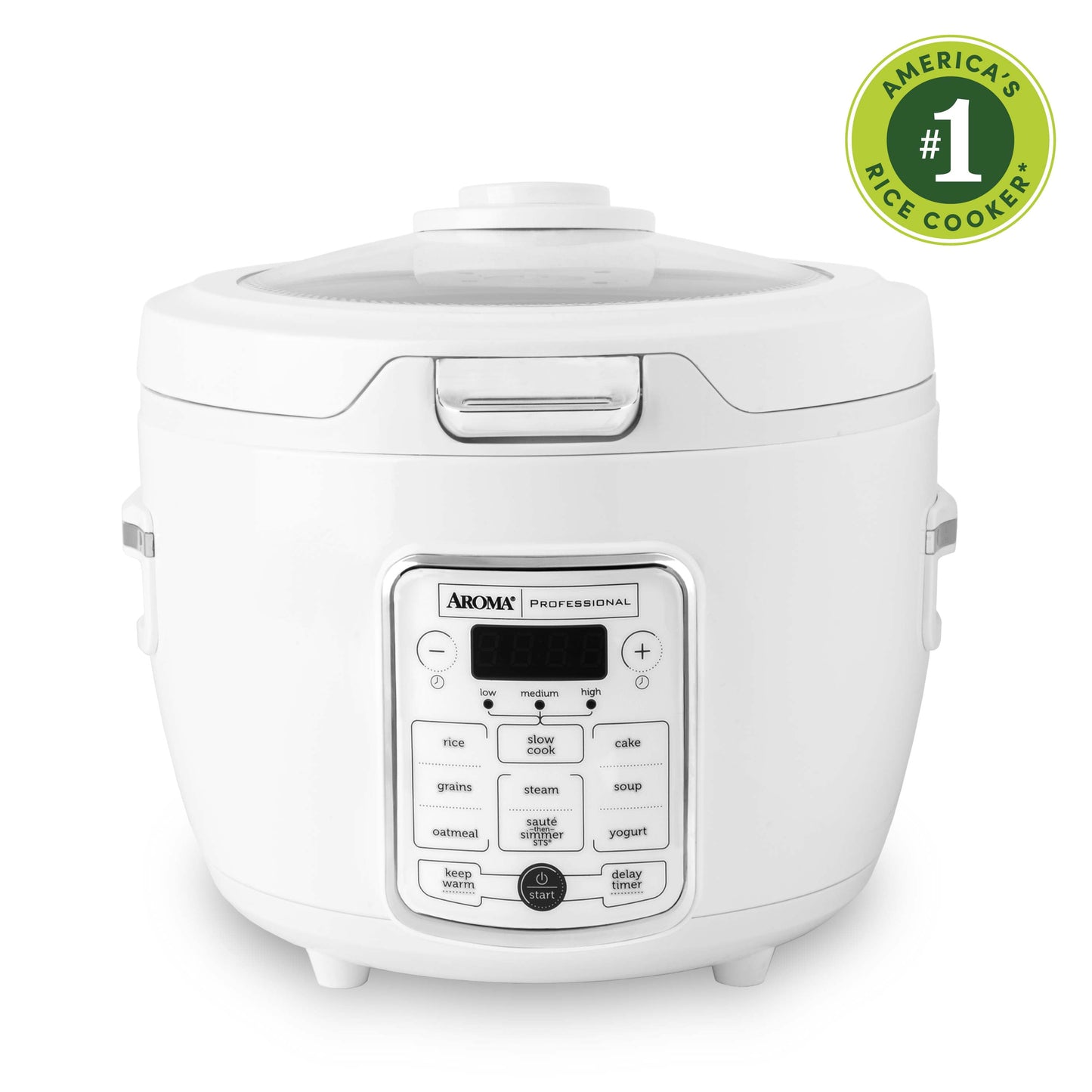 Aroma Professional 20-Cup Digital Rice & Grain Multicooker and Slow Cooker with Glass Top and 2X Bonded Granite Ceramic Non-Stick, White