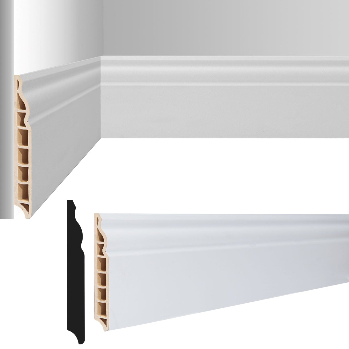 Art3d 96'' x 3.15'' Wall Baseboard Molding Trim,High Impact Polystyrene Skirting Board,Set of 4,White