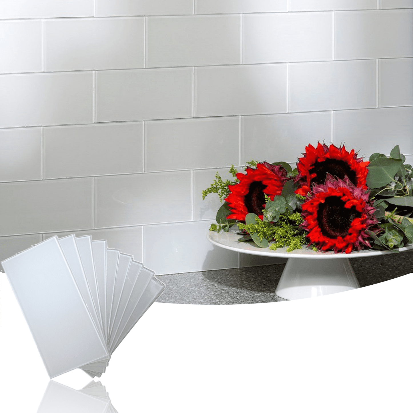 Art3d 32Pcs 3"x 6" Peel and Stick Backsplash Glass Tiles for Kitchen,Bathroom,White Glass Wall Tiles,4 Sq Ft