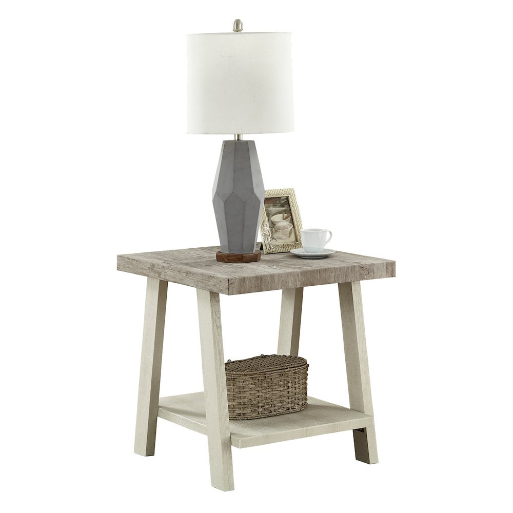 Roundhill Furniture Atenas Mesa Auxiliar de Madera Contemporánea Gris Desgastado/beige
