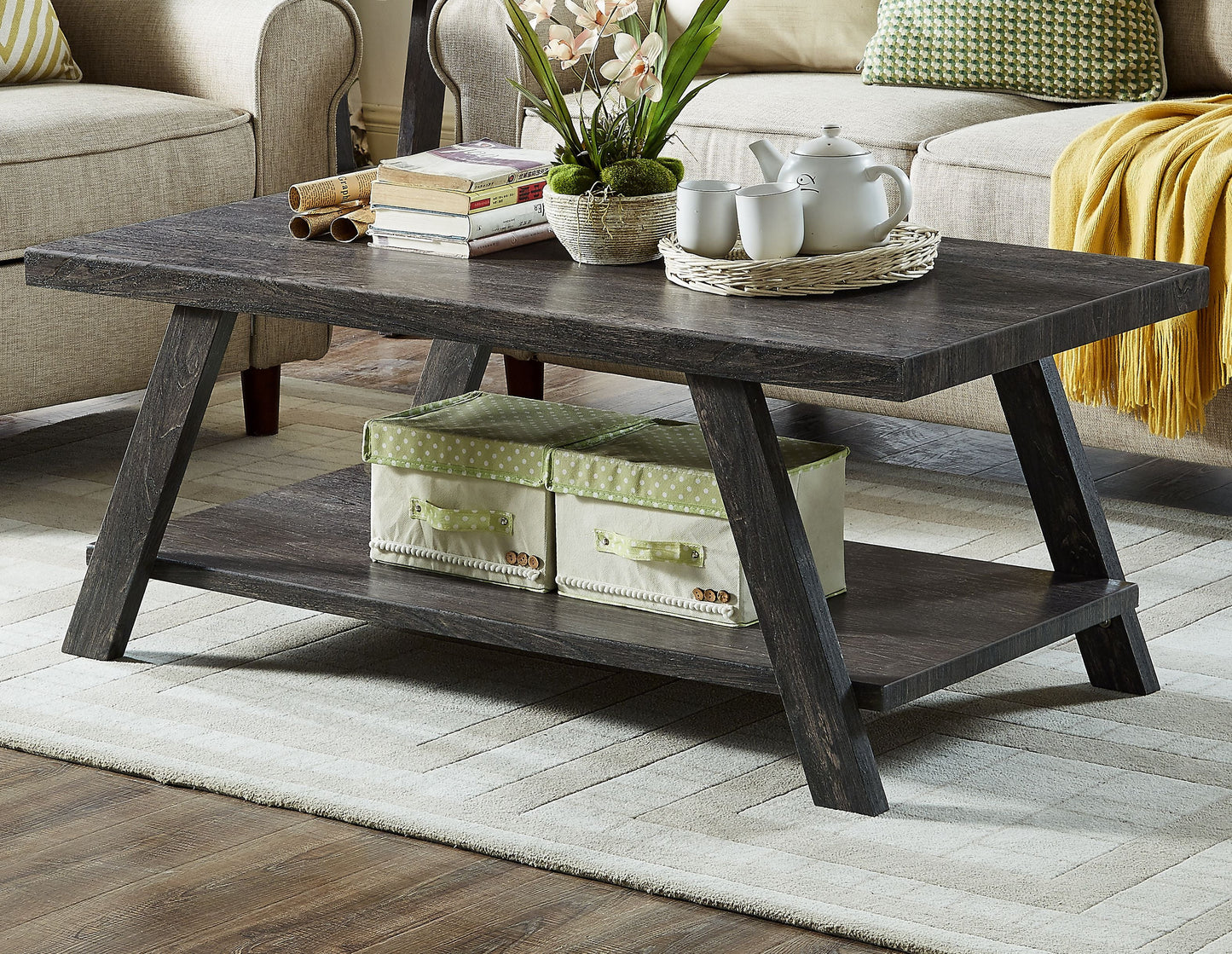 Athens Contemporary Wood Shelf Coffee Table