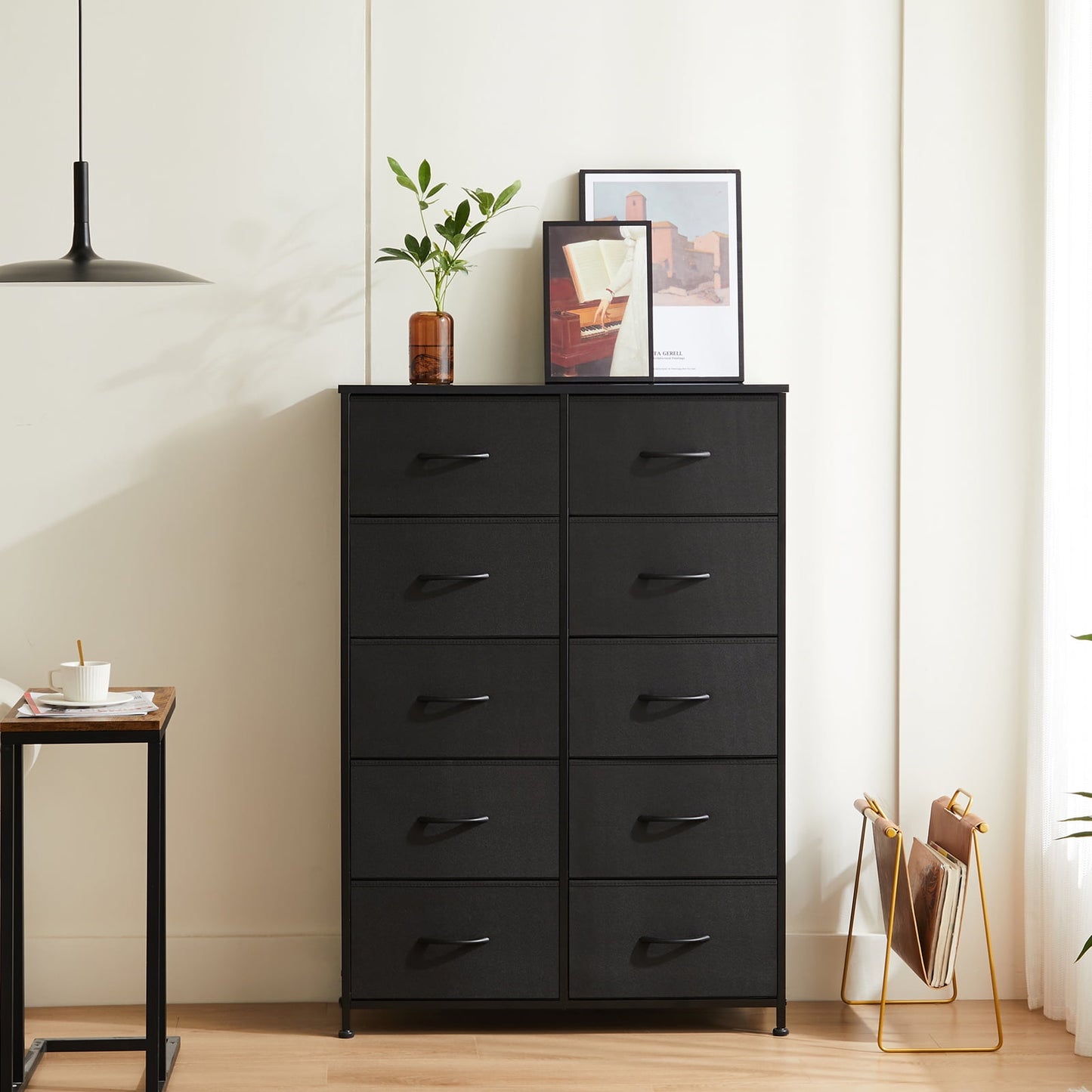 Aukfa 10 Drawer Dresser,Tall Fabric Dresser & Chest of Drawers for Bedroom,Metal Frame,Black