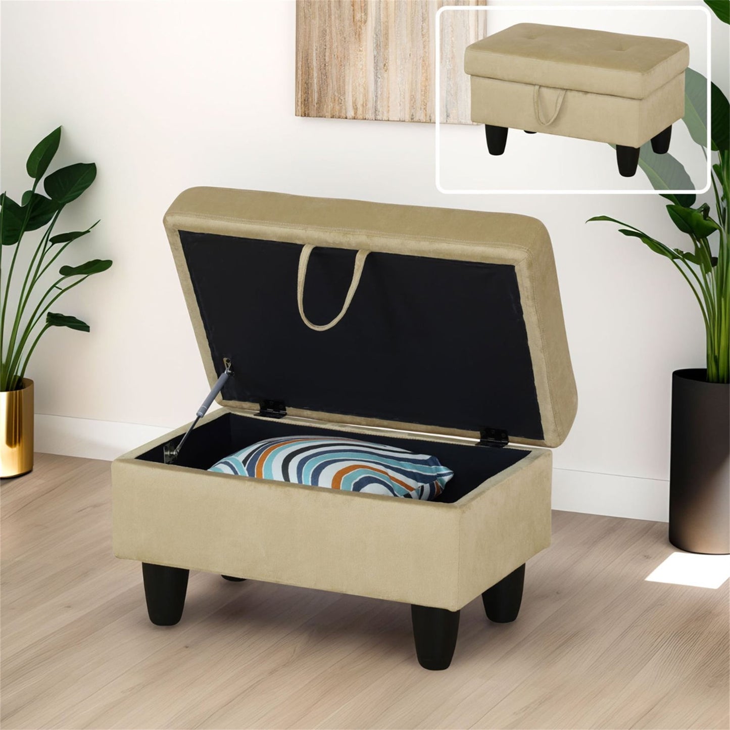 Aukfa 32" Storage Ottoman Bench with Lift Top for Home Office, Linen, Beige