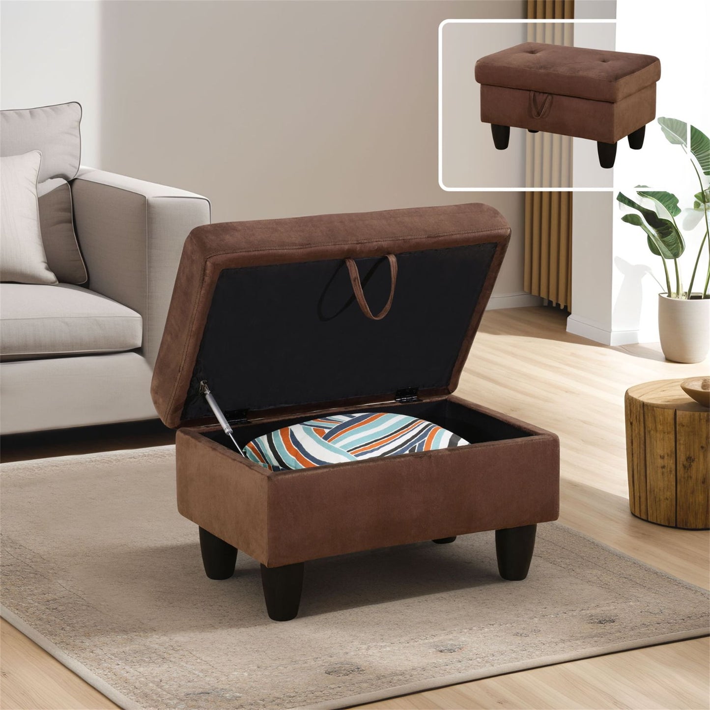 Aukfa 29" Storage Ottoman Bench with Lift Top for Home Office, Flannel, Brown