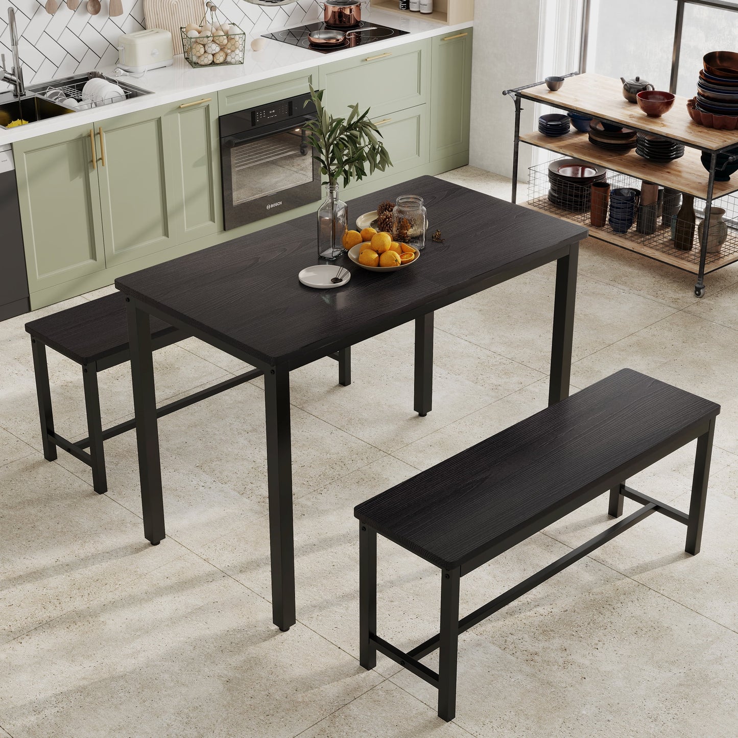 Aukfa Dining Table Set for 4, Kitchen Dining Table Set with 2 Bench ,Brown